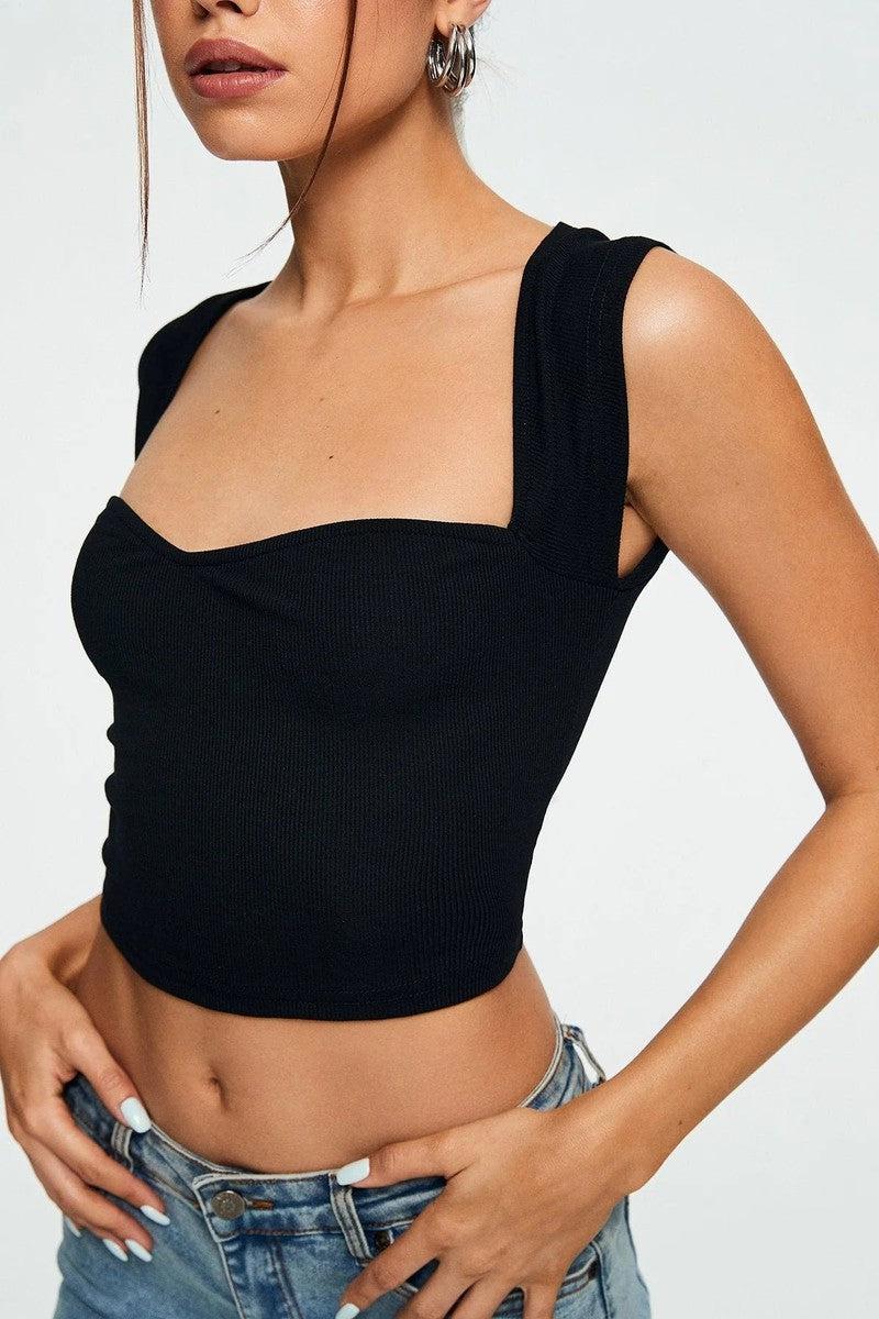 Cheky - Crop Top Sweetheart Solid Ribbed Sleeveless