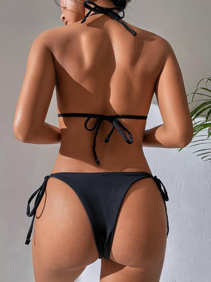 Cheky - Bikini Gathered Sexy Swimsuit Holiday Black Strap Three-Point Split Women's Swimsuit