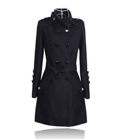 Cheky - Korean Style Slim Waist Plus Size Woolen Mid-length Woolen Coat