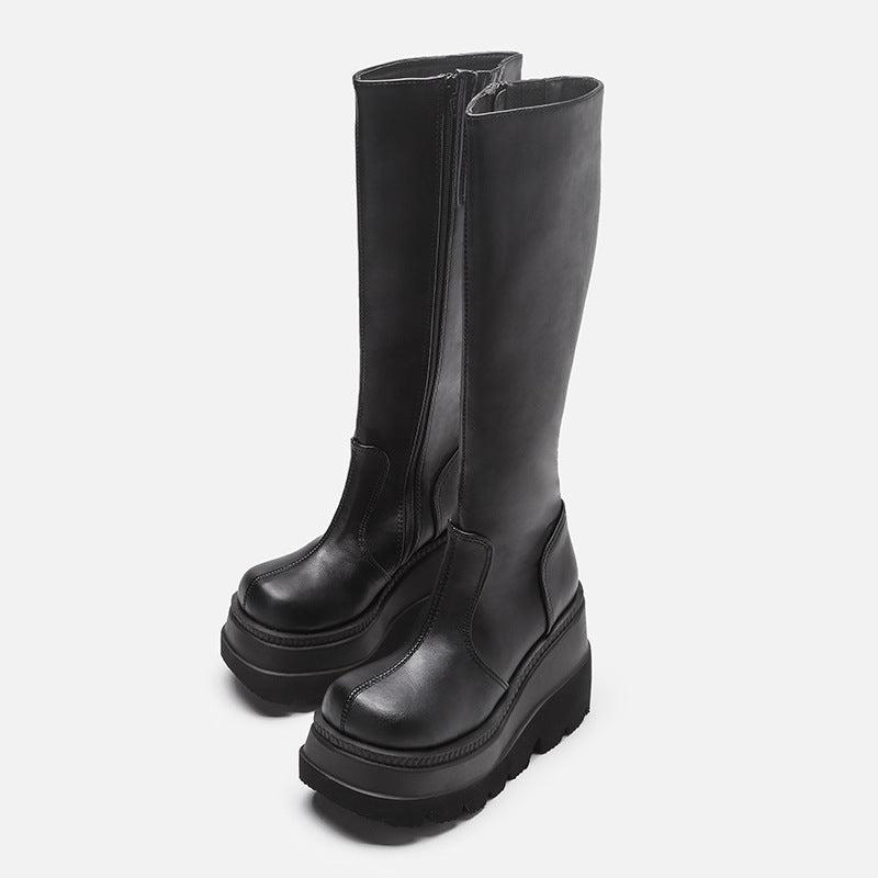 Cheky - Women's Fashion Wedge Small Tube Circumference Platform Knee-high Boots