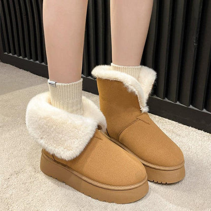 Cheky - Winter Warm Snow Boots New Fashion Foldable Fleece Cotton Shoes For Women Plus Velvet And Thickened Plush Ankle Boots