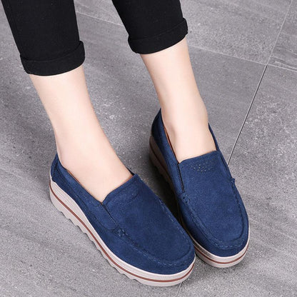 Cheky - Thick-soled Flat Shoes Anti-slip Suede Height Increasing Shoes For Women