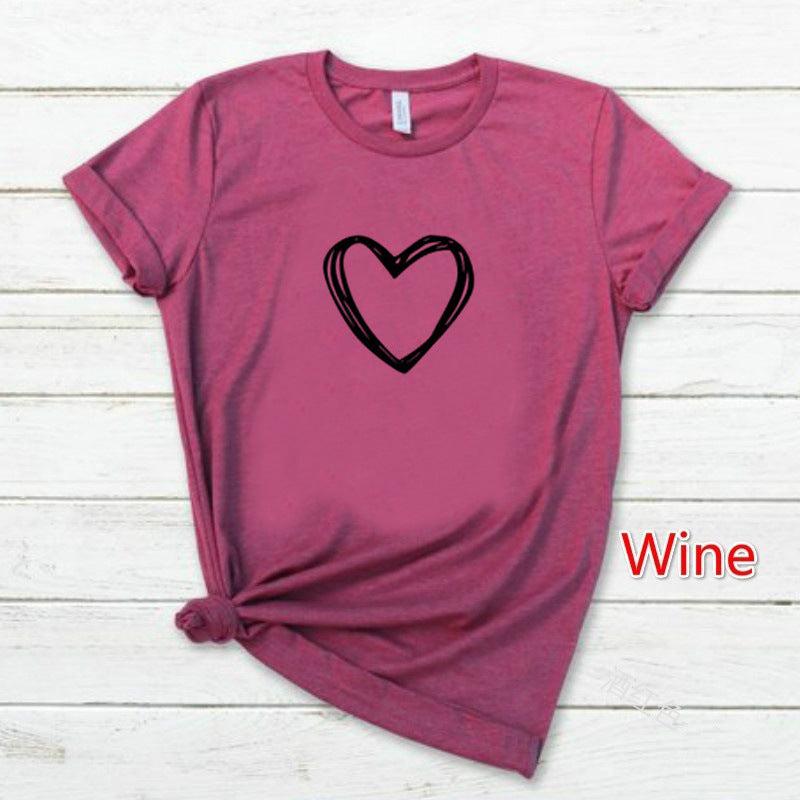 Cheky - Heart Print T Shirt Women Short Sleeve O Neck Loose Tshirt Summer Women Causal Tee Shirt Tops Clothes Camisetas Mujer