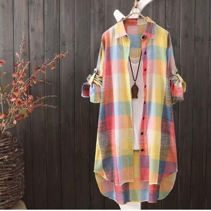 Cheky - Sunscreen shirt women's medium length plaid shirt women's casual coat