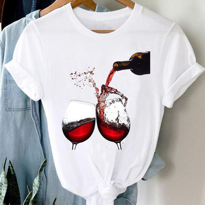 Cheky - Women Printing Clothing Wine Lady Short Sleeve Casual