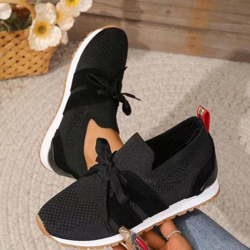 Cheky - New Lace Up Mesh Flats Shoes For Women Breathable Casual Breathable Walking Wedges Shoes