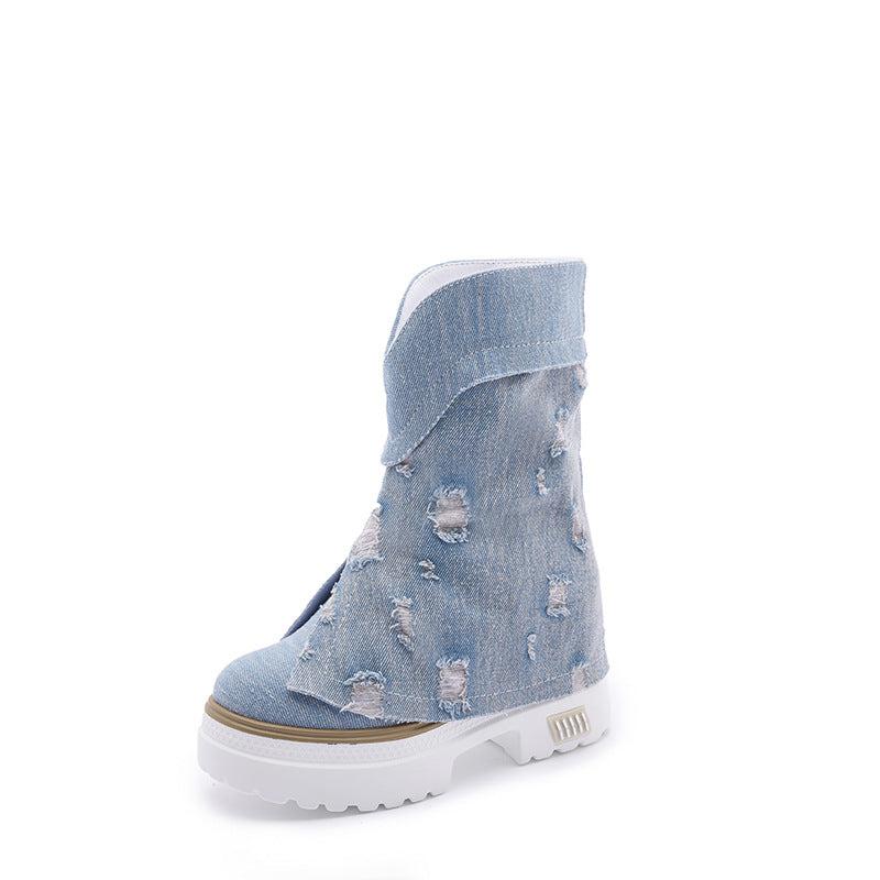 Cheky - Women's Autumn And Winter New Fleece-lined Denim Leisure Boots