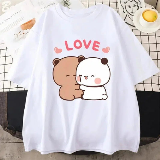 Cheky - Cute Bear LOVE T Shirt Women Bubu Dudu Couple Tops tee summer Short Sleeve tshirts female Korean Casual girl t-shirt camisetas