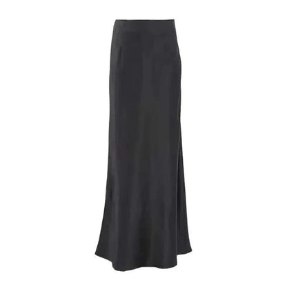 Cheky - Women's Black Elegant Satin Fashion Slim Skirts Four Seasons Casual High Waist Club Office Maxi Skirt