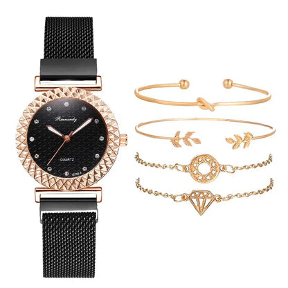 Cheky - 5PCS Women Watch Set Luxury Rose Gold Dress Quartz Watch Bracelet Ladies Sports Wrist Watch Clock Gift Women Relogio Feminino