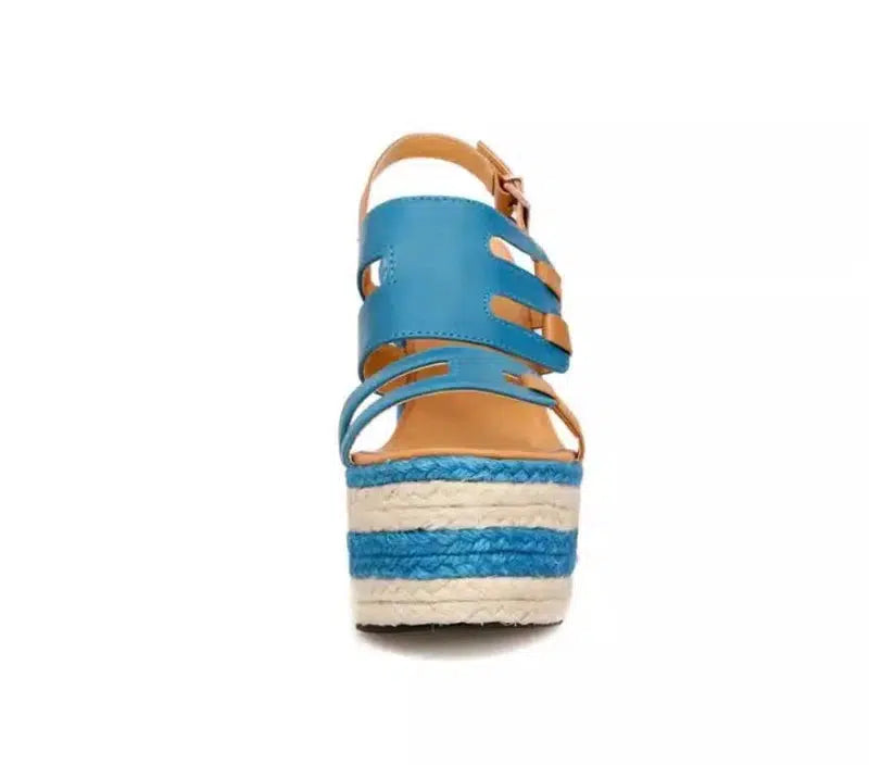 Cheky - High heels sandals striped Straw shoes Casual