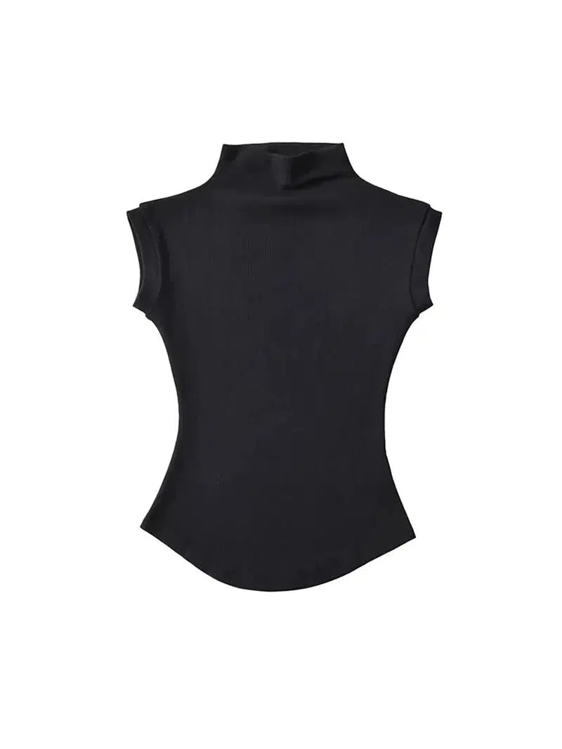 Cheky - Women Summer Sexy Turtleneck Sleeveless T-Shirts Tops Solid Slim Fit Pullovers Causal Tees Shirts Female Streetwear Basics Tees