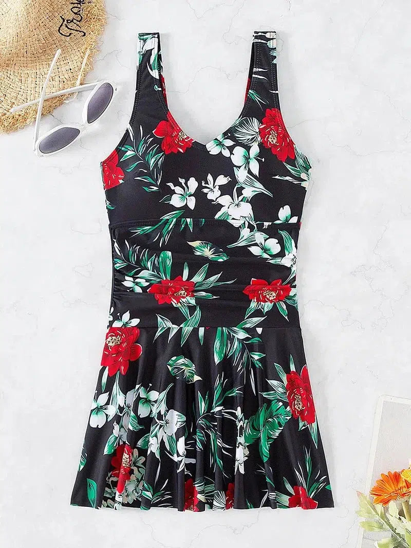 Cheky - Printed Swimsuit Women One Piece Swim Dress Padded Swimwear Female Bathers Bathing Swimming Swim Suit Beachwear XXL