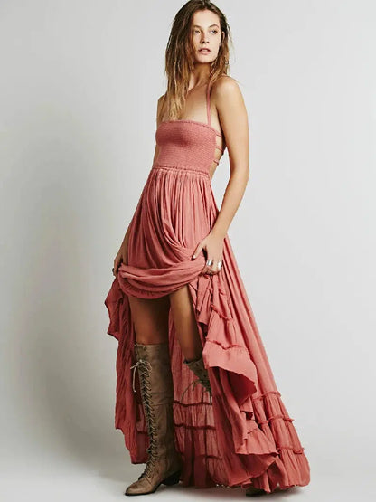 Cheky - BellFlower Bohemian Ankle-Length Dress - A Summer Staple with Effortless Elegance!