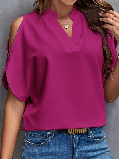 Cheky - V-neck Graceful And Fashionable Off-the-shoulder Sleeves Women's Top