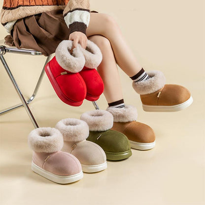 Cheky - Winter Thick-soled Cotton Shoes House Indoor Outwaer Plus Velvet Warm Snow Boots With Big Fur Cut Plush Ankle Boots For Women