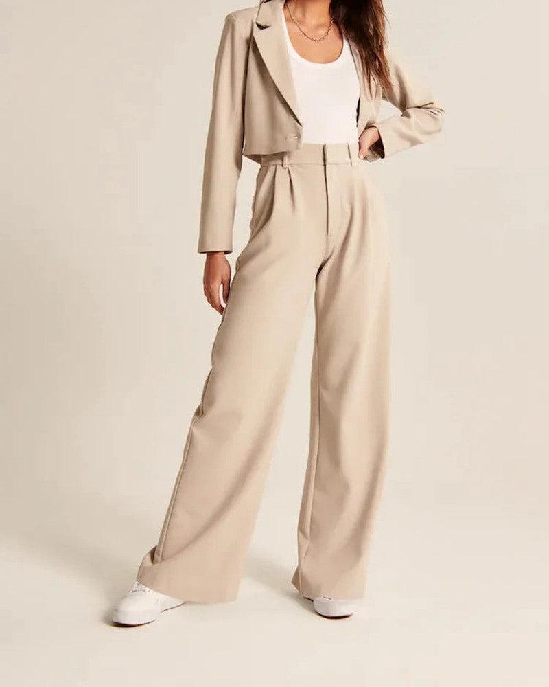 Cheky - High Waist Straight Trousers With Pockets Wide Leg Casual Suit Pants For Women