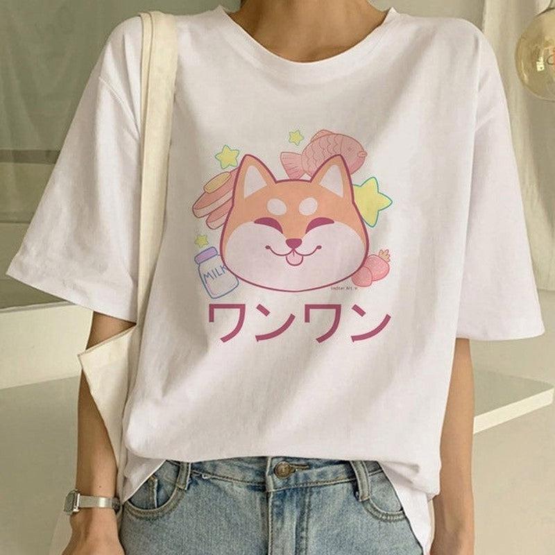 Cheky - Women's Fashion Shiba Inu Dog Round Neck T-shirt