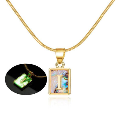 Cheky - 26 Letter Square Necklace Colorful Shell Luminous Pendant Chain Necklace For Women Temperament Ladies Jewelry