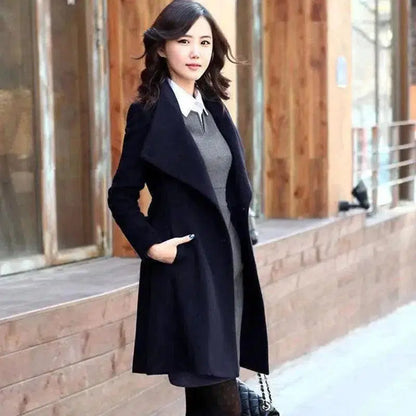 Cheky - Belted woolen coat with slim collar