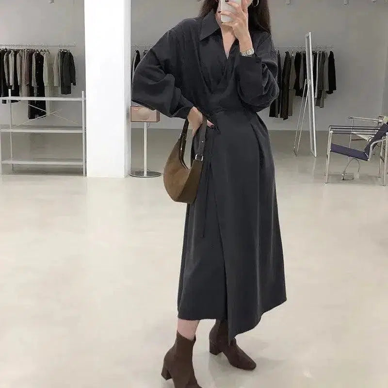 Cheky - Cross-temperament shirt-style long-sleeved dress