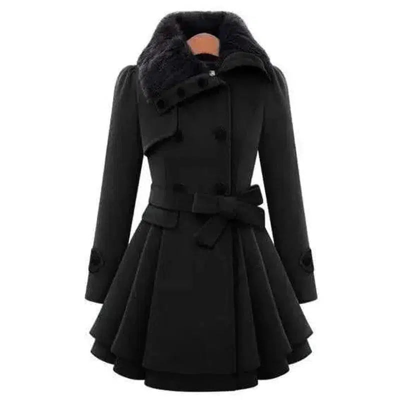 Cheky - European Beauty Slim Mid-length Coat Double-Breasted Thick