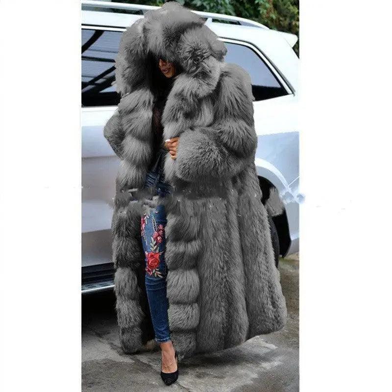 Cheky - Faux Fur Coat Women Long Hooded Fur Coat