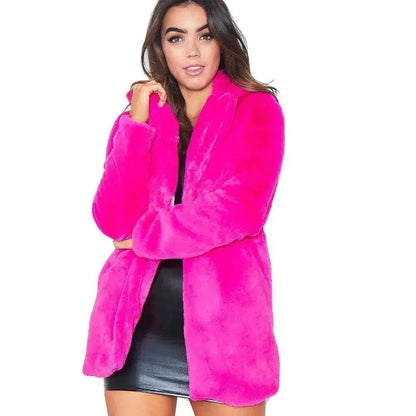 Cheky - Faux Fur Coat Women Long Sleeve Warm Thick Wave Jackets Plus