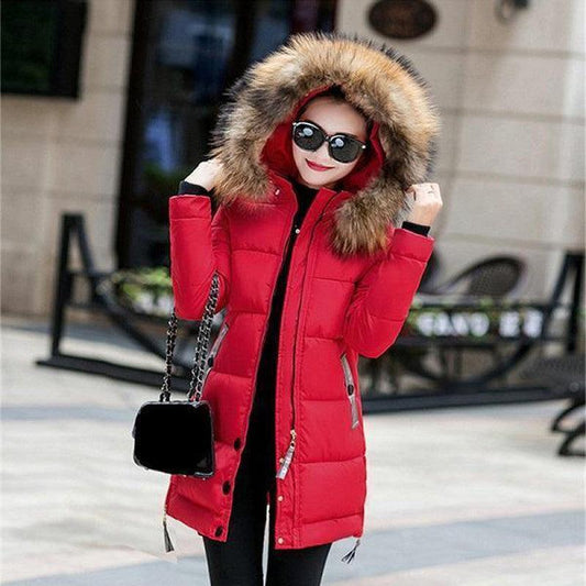 Cheky - Hooded large fur collar cotton coat