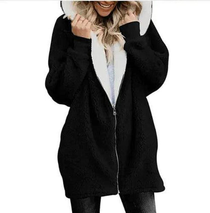 Cheky - Hooded zipper cardigan fur coat plush sweater