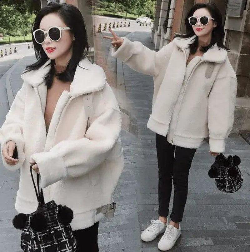 Cheky - Lamb hair coat thick fur one locomotive female winter Korean