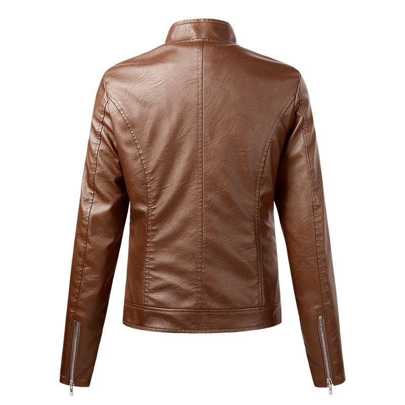 Cheky - Long Sleeve Ladies Leather Jacket Pu Leather Women Short