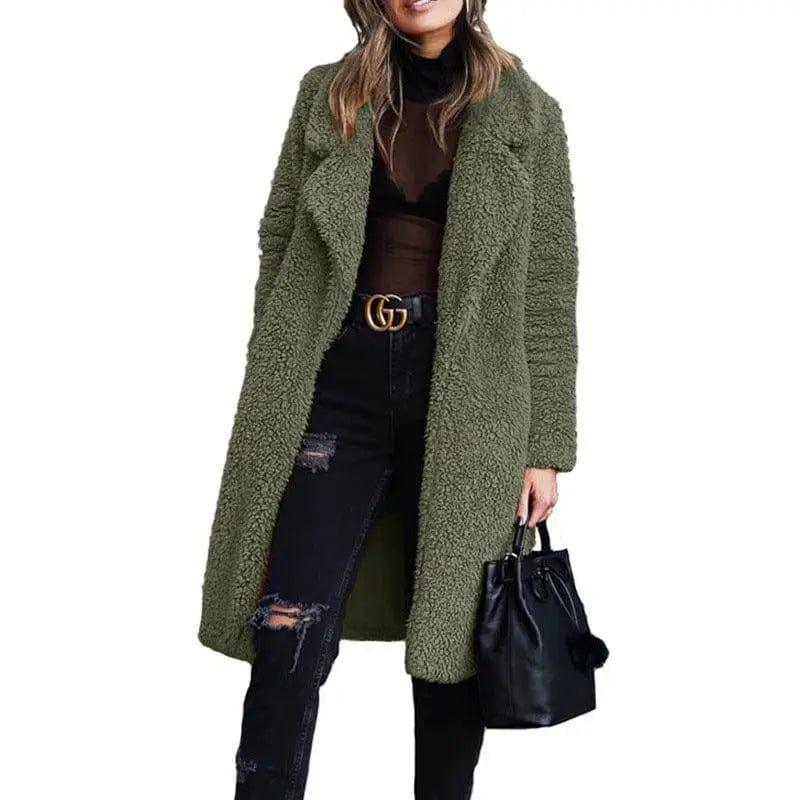 Cheky - Long sleeve lapel lamb wool coat