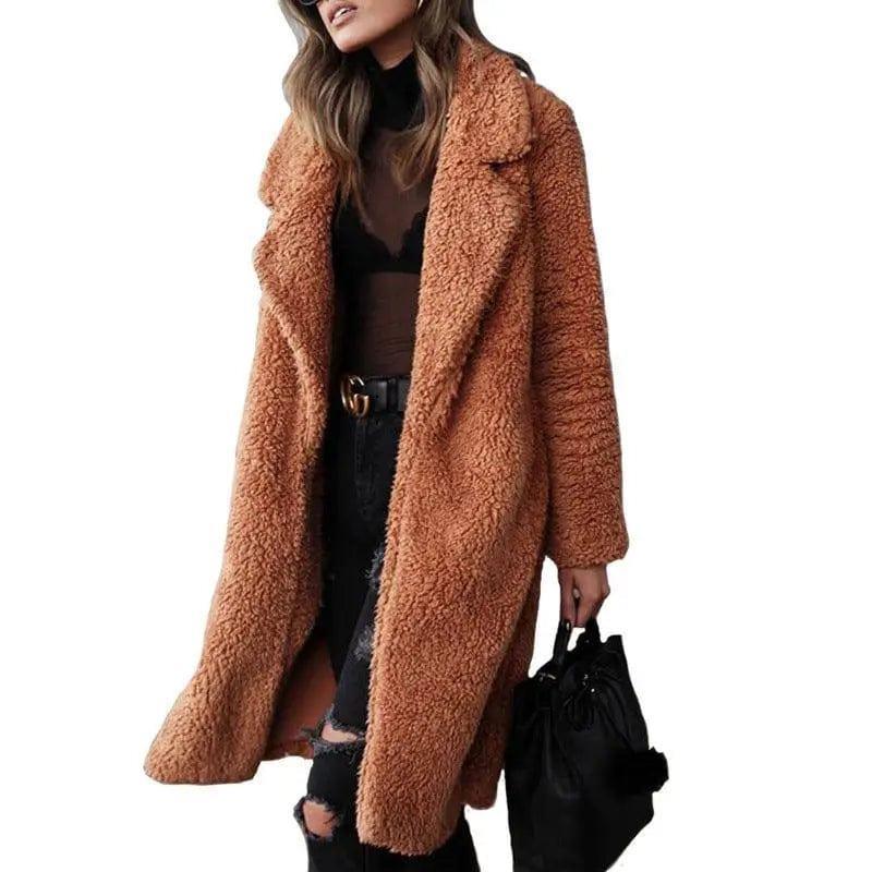 Cheky - Long sleeve lapel lamb wool coat