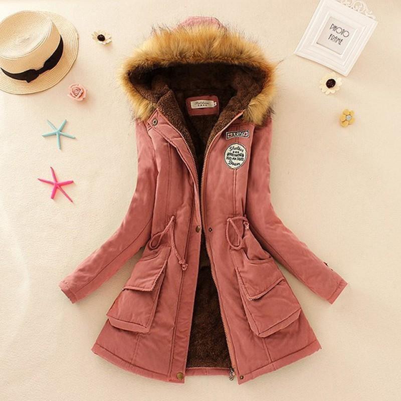 Cheky - Long Women's Cotton-Padded Jacket With Wool Collar