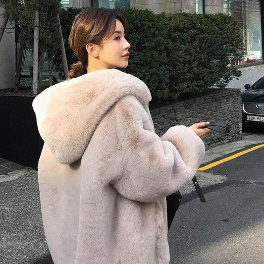 Cheky - Loose padded faux rabbit fur coat