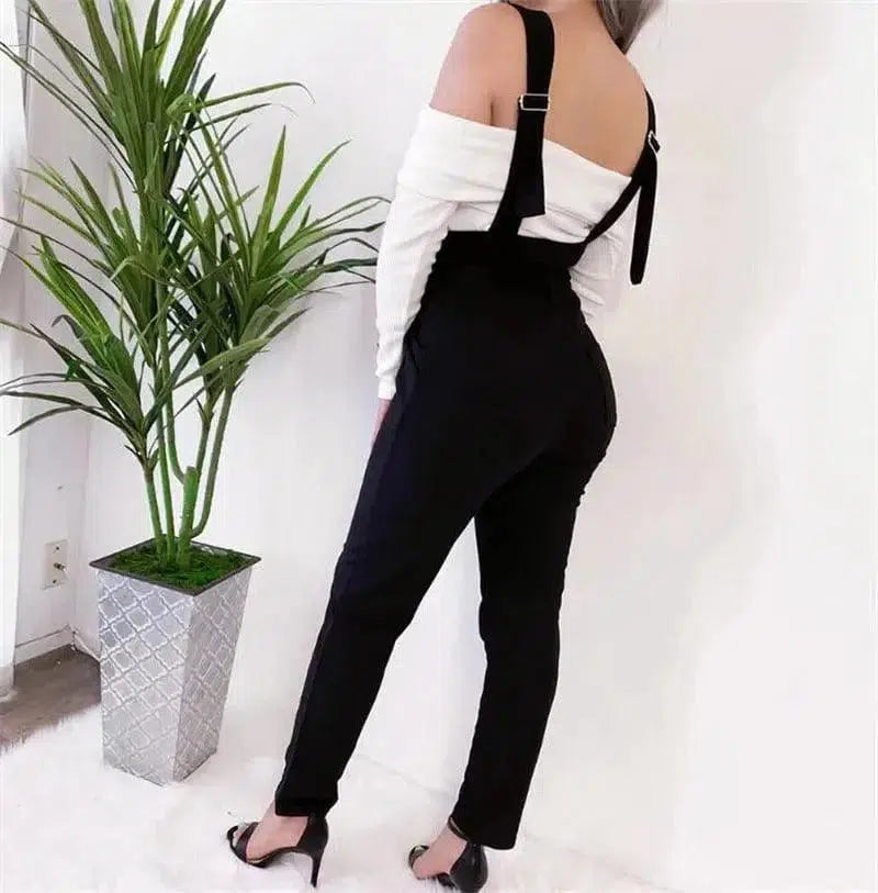 Cheky - Women's high waist casual jumpsuit suspenders