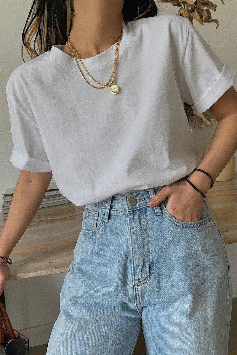 Cheky - Homemade Cotton Versatile Loose White T-shirt For Women