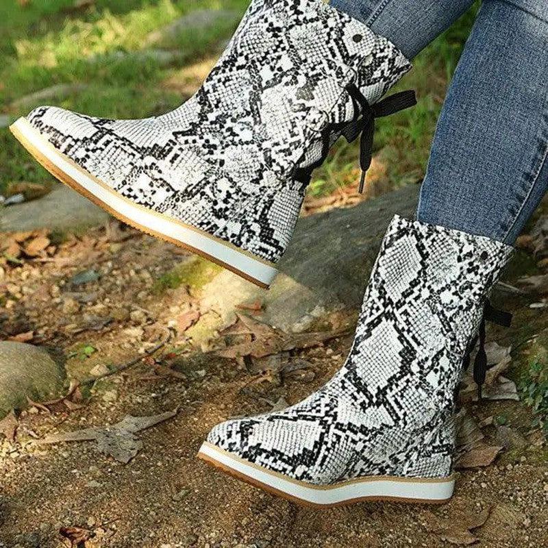 Cheky - Low Heel Platform Boots Back Lace-up Shoes Women Cowgirl