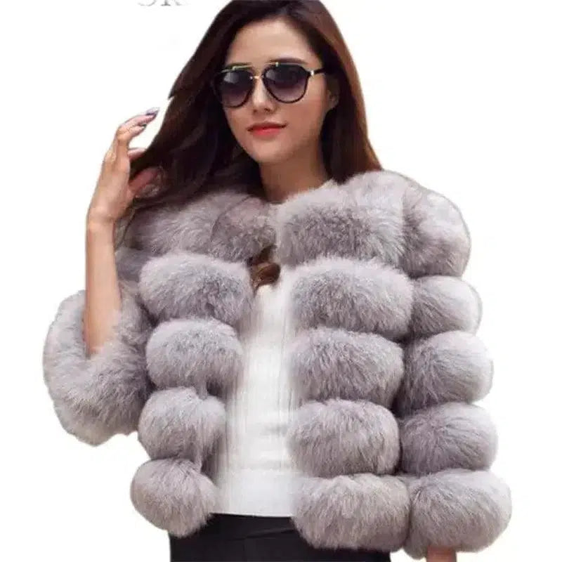 Cheky - New Fur Coat Women's Fox Fur Cropped Slim Fit