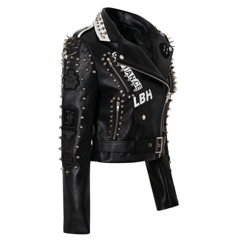 Cheky - New Punk Rock Windmill Graffiti Leather Jacket