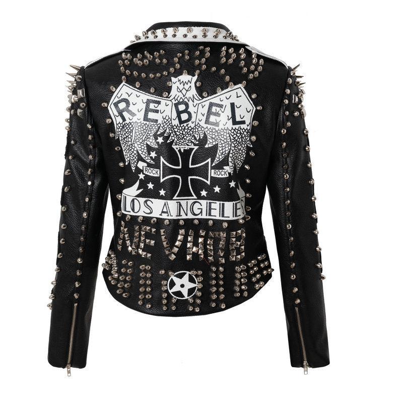 Cheky - New Punk Rock Windmill Graffiti Leather Jacket