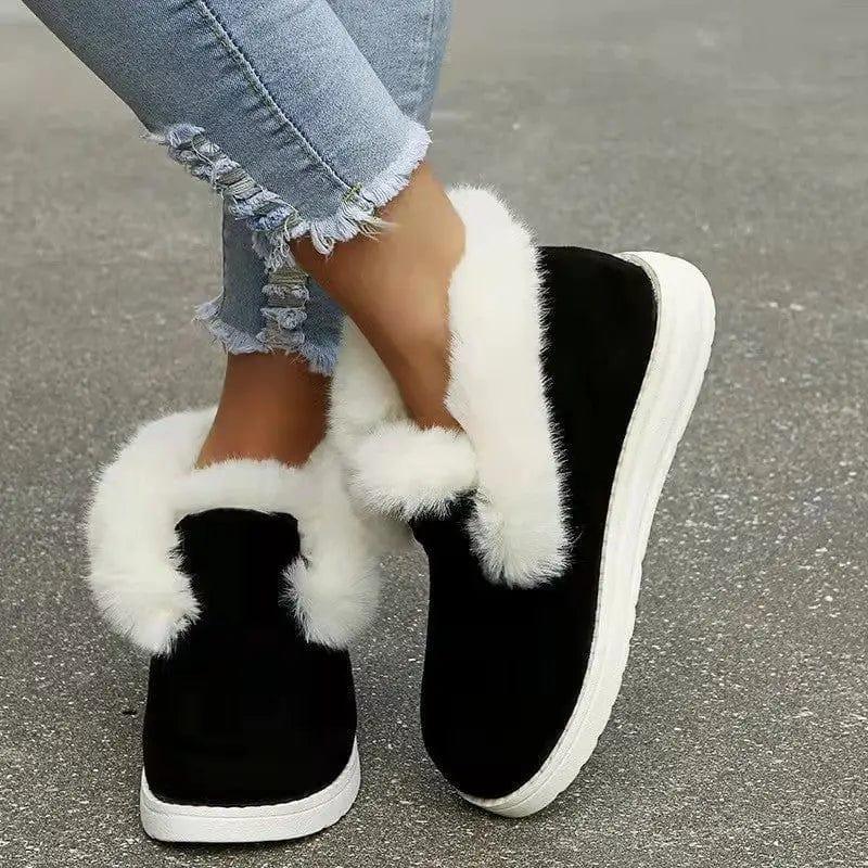 Cheky - Plush Flat Bottom Thickened Large Short Snow Boots For Women