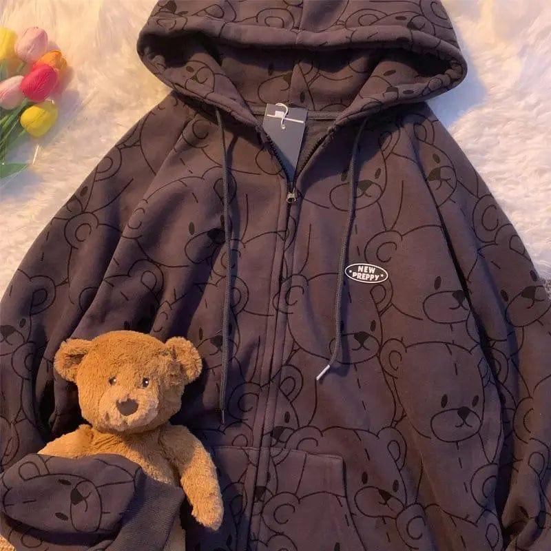 Cheky - Retro Bear Hooded Cardigan