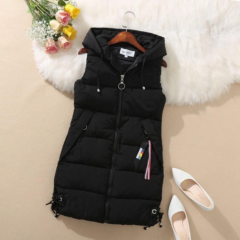 Cheky - Sleeveless Waistcoat Mid-Length Hooded Waistcoat