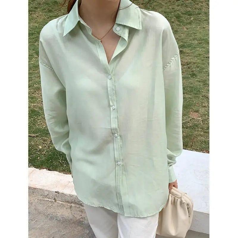 Cheky - Tencel Shirt Long-sleeved Loose Single-breasted Top